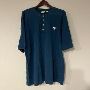 Vintage Y2K Big Dogs Embroidered Logo Henley Blue Thermal Shirt Size XL Waffle